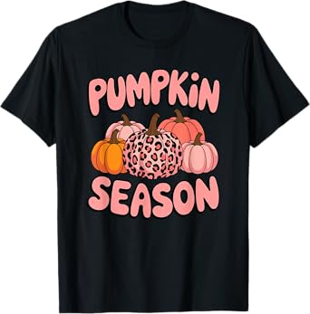 Pumpkin Season Halloween Pink Pumpkin Leopard Cheetah Print T-Shirt