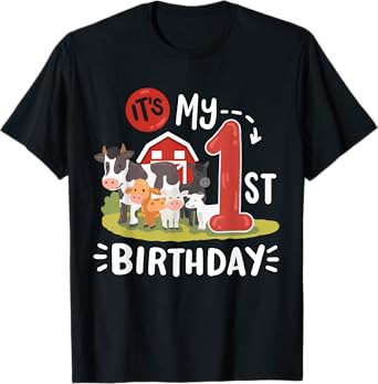 Farm Animals It's My 1st Birthday Bday Party 1 Year Old Kids T-Shirt