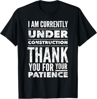 Funny Hospital Get Well Soon Gifts Under Construction Post Surgery T-Shirt - Black, Unisex-Adults, Short Sleeve, Medium, US Size 15, 21 Inches Sleeve Length