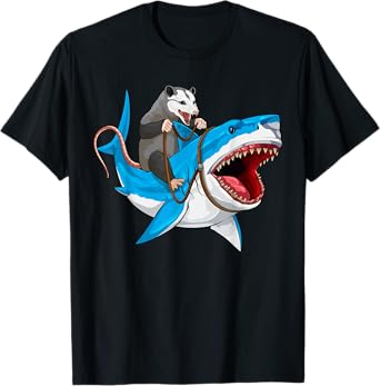 Funny Opossum Riding Shark Possum Trash Marsupial Mashup T-Shirt