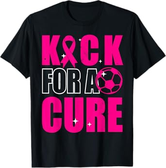 Kick For a Cure Breast Cancer Awareness Pink Ribbon Soccer T-Shirt