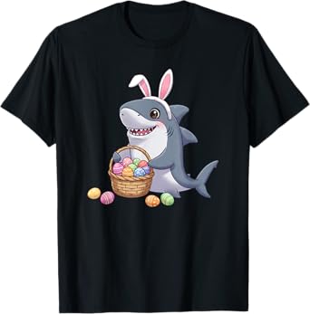 Easter Day Funny Shark Easter Egg Basket Kids Boys Girls T-Shirt