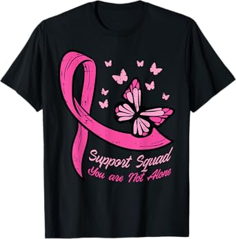 Breast Cancer Ribbon Butterfly Support Squad Women Men Kids T-Shirt