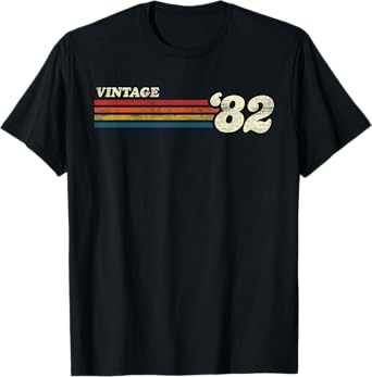 Vintage 1982 Chest Stripe Birthday T-Shirt
