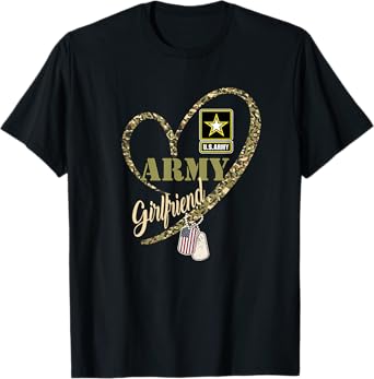 Proud Girlfriend Veteran Tee Funny Military Heart Camouflage T-Shirt