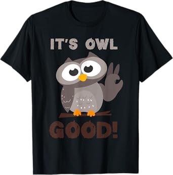 Too Cute Owl Good Pun Design For Girls & Boys Unisex-Adults & Kids T-Shirt, Black, Small, Short Sleeve, Classic Fit, Cotton, Polyester