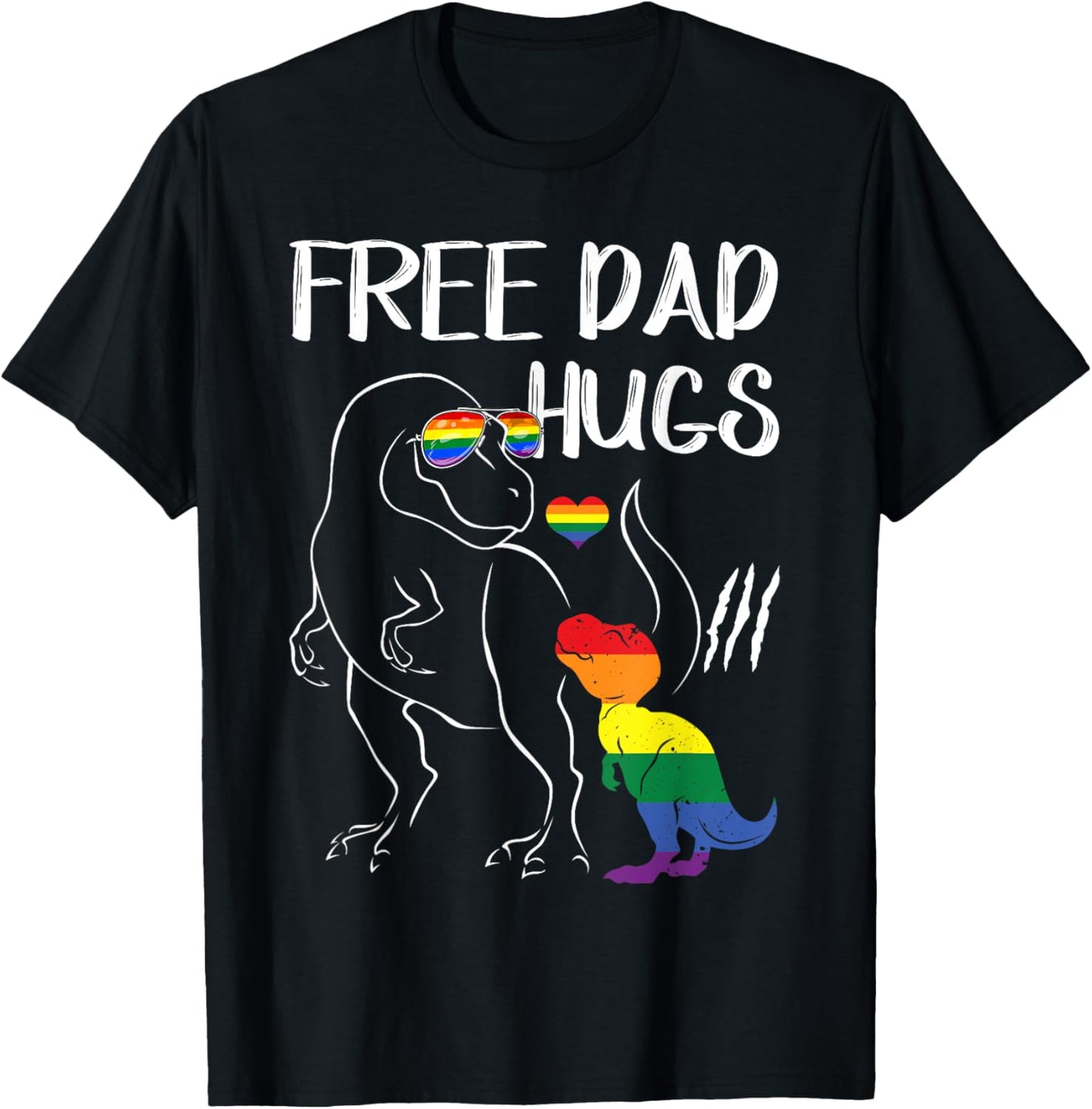 Free Dad Hugs LGBT Pride Dad Dinosaur Rex T-Shirt Gift T-Shirt