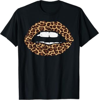 Leopard Print Lips Sexy Mouth Kiss Animal Lover Women T-Shirt