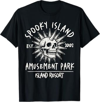 Spooky Island Amusement Park Halloween Skull 90s Summerween T-Shirt