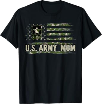 Vintage U.S Army Mom With Camo American Flag Veteran Gift T-Shirt