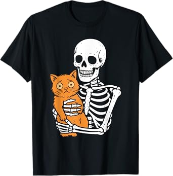 Funny Skeleton Cat Halloween Costume Men Women Kids Boys T-Shirt