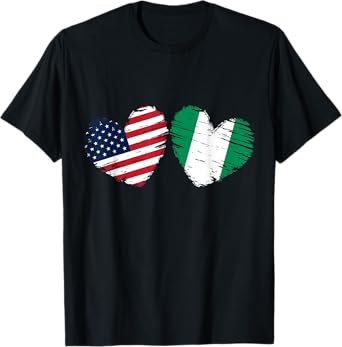 USA Nigeria Flag Heart Valentines Day Nigerian American T-Shirt