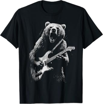 Rock Bear Playing Guitar - Funny Guitar Bear Music T-Shirt