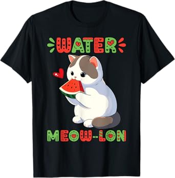 Munchkin Cat Eating Watermelon Summer Vibes Watermeowlon Day Men Women Kids T-Shirt