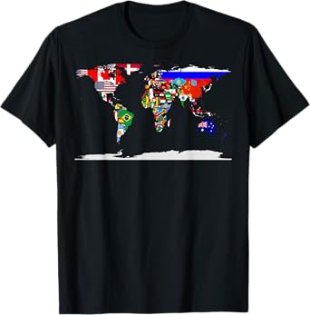 Map of the world and flags of the countries of the world Tee T-Shirt