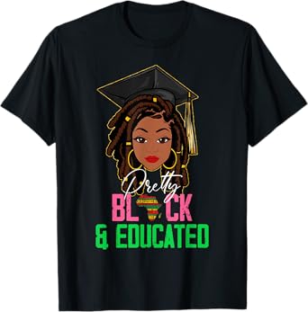 Pretty Black and Educated Pink & Green Black History Month T-Shirt