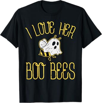 I Love Her Boo Bees Couples Halloween Adult Costume His Men T-Shirt