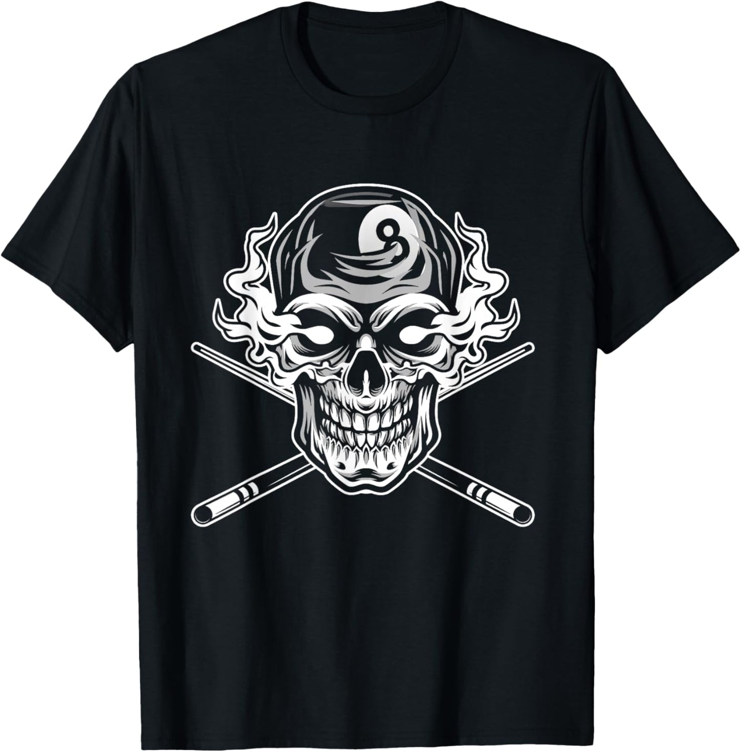 Skull Billiards Snooker Billiard 8 Ball Player Cue Sports T-Shirt