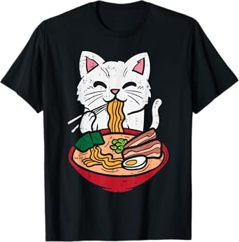 Cat Eating Ramen Kawaii Japanese Noodles Anime Foodie Gift T-Shirt
