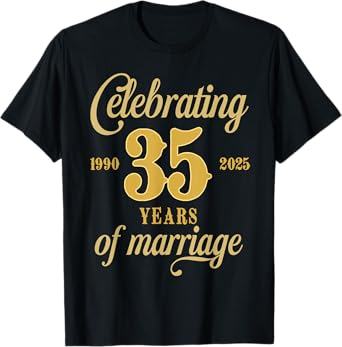 35 Years Of Marriage Est. 1990 2025 35th Wedding Anniversary T-Shirt