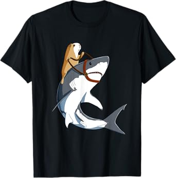 Funny Guinea Pig Riding a Shark T-Shirt