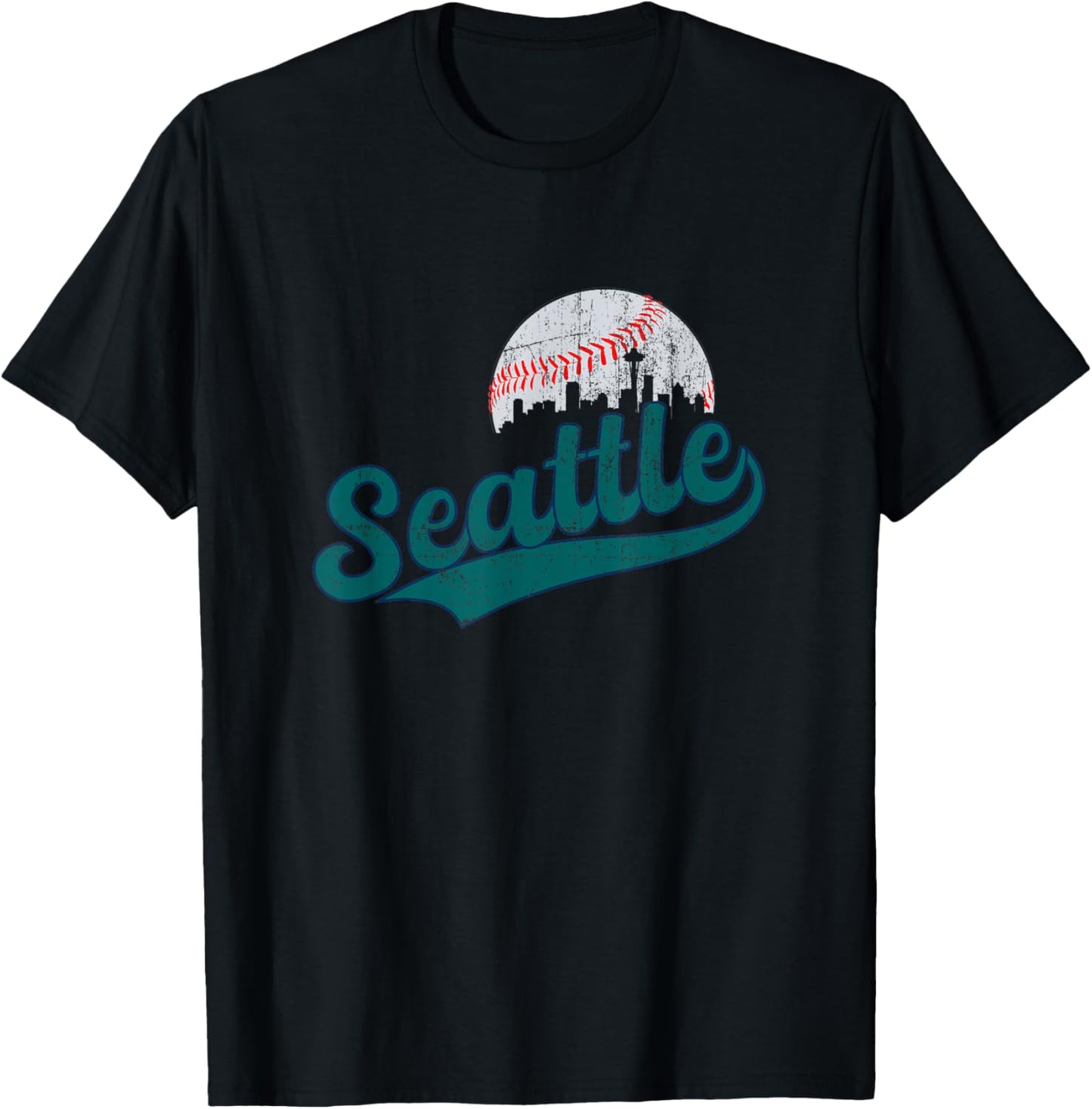 Vintage Seattle Skyline Retro Gameday Baseball T-Shirt
