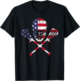 Lacrosse American Flag Helmet Sticks Men Tee 4th Of July T-Shirt