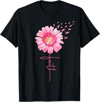 Pink Ribbon Daisy Faith - Breast Cancer Awareness Month Gift T-Shirt