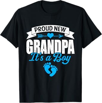 Retro Family Proud New Grandpa It's A Boy Gender Reveal T-Shirt
