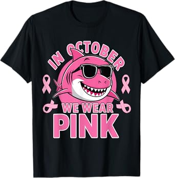 Breast Cancer Shark October We Wear Pink Toddler Boys Kids T-Shirt