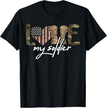 I Love My Soldier - Military Army Wife - USA Camour Flag T-Shirt