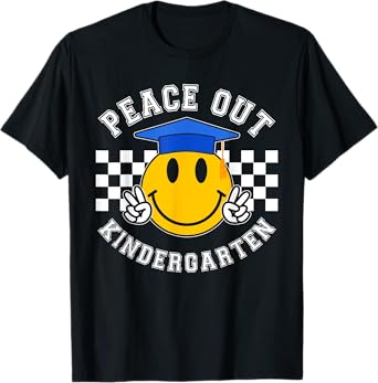 Retro Peace Out Kindergarten Smile Face Last Day of School T-Shirt