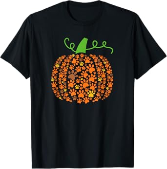 Pumpkin Made of Paw Prints Fall Dog Lover Halloween Design T-Shirt for Men Women Kids