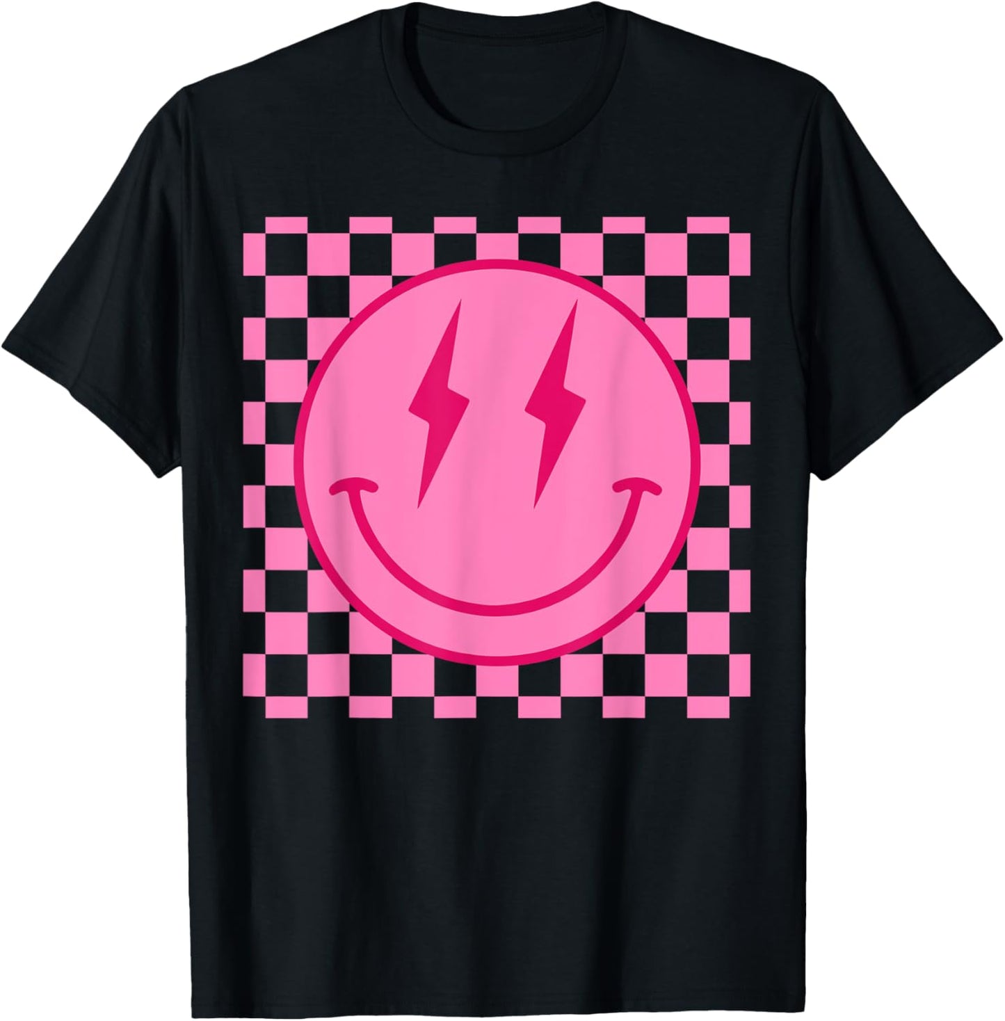 Retro Happy Face Shirt Checkered Pattern Smile Face Trendy T-Shirt