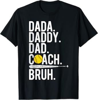 Dada Daddy Dad Bruh Vintage Softball Coach Dad Family Humor T-Shirt