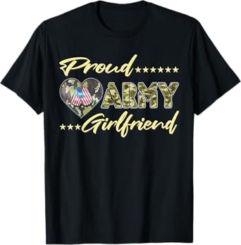 Proud Army Girlfriend - US Flag Dog Tags Military Lover Gift T-Shirt