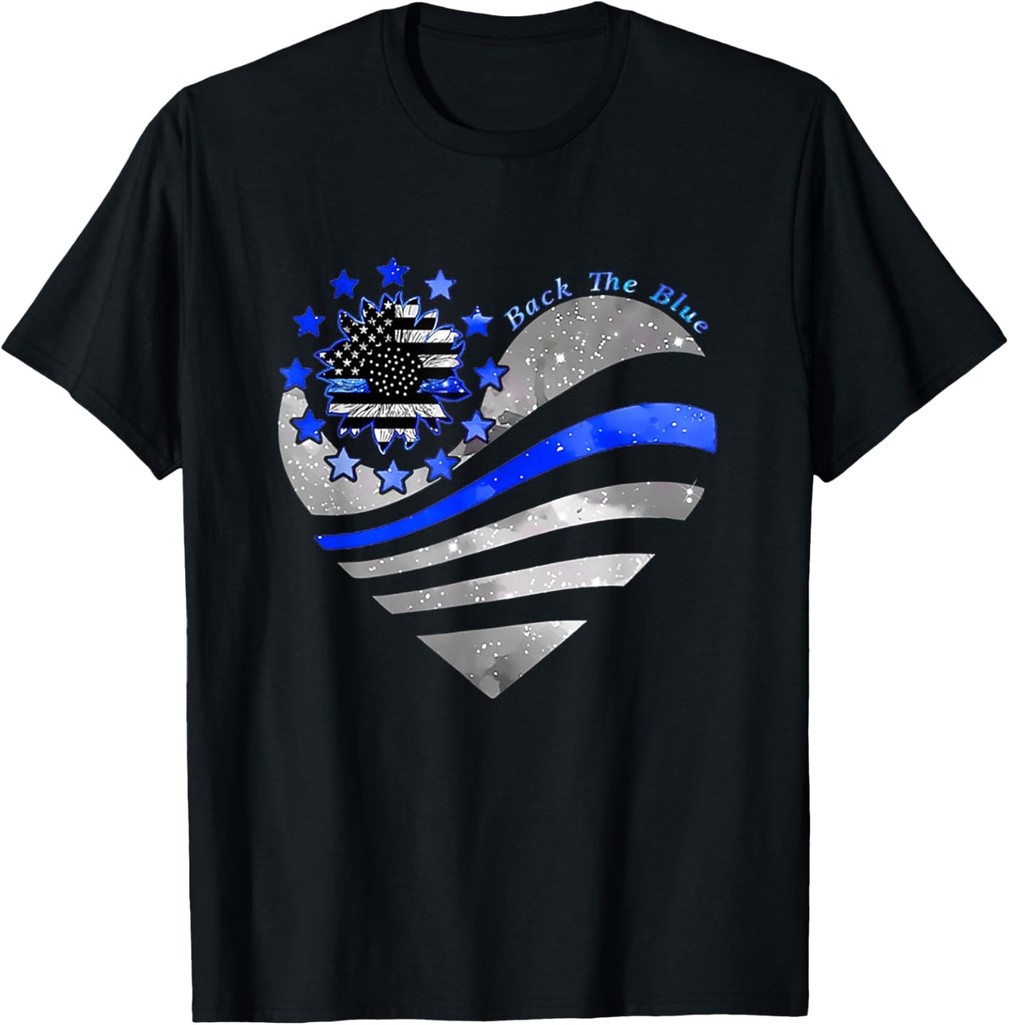 Sunflower Thin Blue Line Police Heart Back The Blue Law Enfo T-Shirt