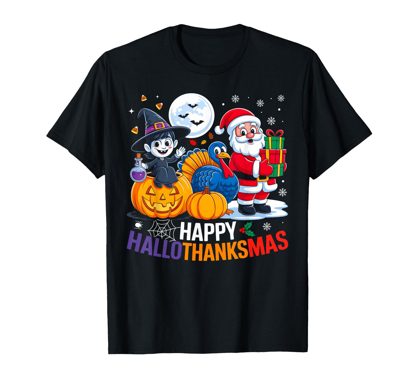 Happy Hallothanksmas Funny Halloween Thanksgiving Christmas T-Shirt