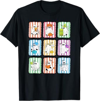 Preppy Ghost Reading Books Teacher Halloween Librarian T-Shirt