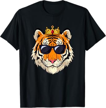 Tiger King Crown Sunglasses Pajama Birthday Zoo Costume Kids T-Shirt