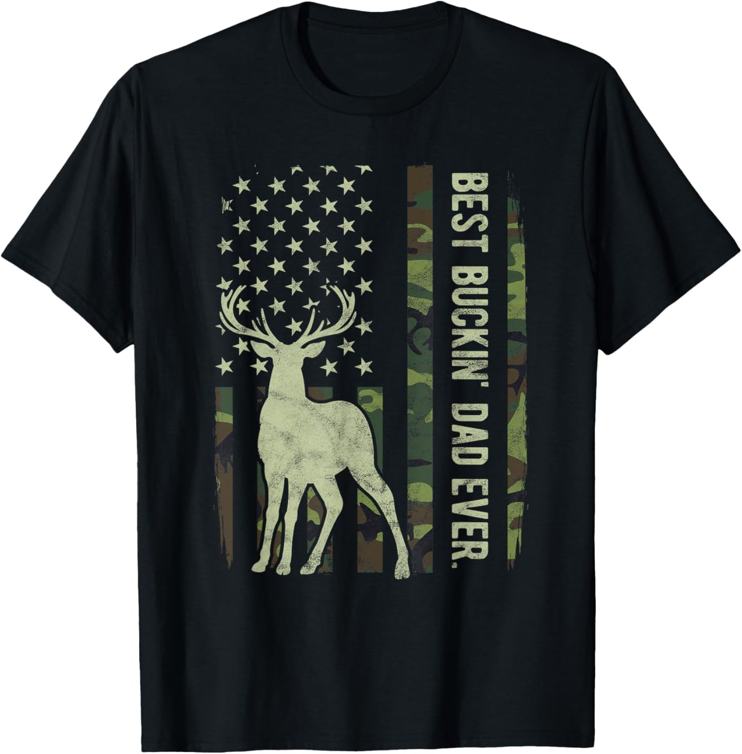 Best Buckin' Dad Camouflage American Flag Deer Hunting T-Shirt
