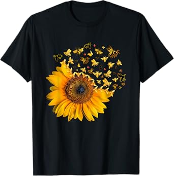 Bee Sunflower Lover Bumblebee Honey Bees Design T-Shirt