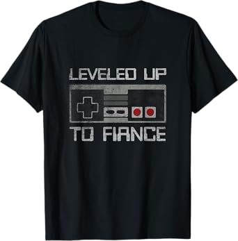 Mens Leveled up to Fiance Newly Engaged Just Engaged Couple T-Shirt