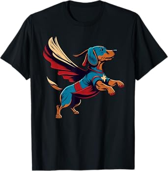 Superhero Dachshund Red Cape Super Hero Dog T-Shirt for Men Women Kids