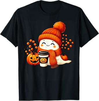 Cute Ghost Drinking Coffee Halloween Ghost Ice Coffee Women T-Shirt