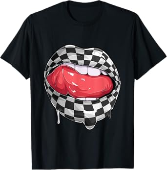 Funny Checkered Black White Lip Racer Race racing car Women T-Shirt