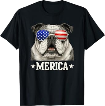 Bulldog 4th of July Merica Men Women USA Flag T-Shirt