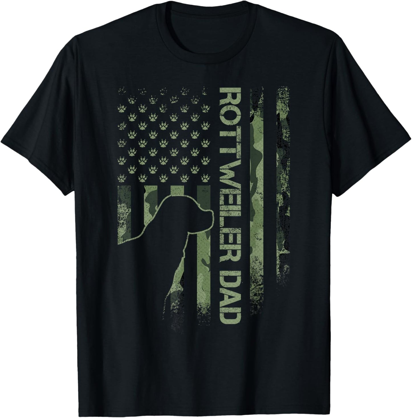 Vintage USA Camo Flag Proud Rottweiler Dad Rottie Silhouette T-Shirt