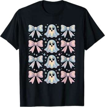 Pastel Halloween 2025 Spooky Ghosts Coquette Bow Girl Women T-Shirt