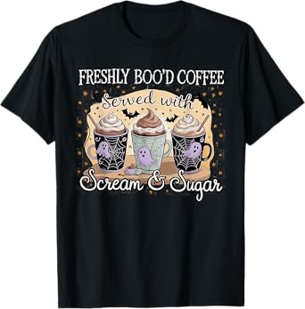 Retro Freshly Boo'd Coffee Lovers Boujee Ghost Halloween T-Shirt
